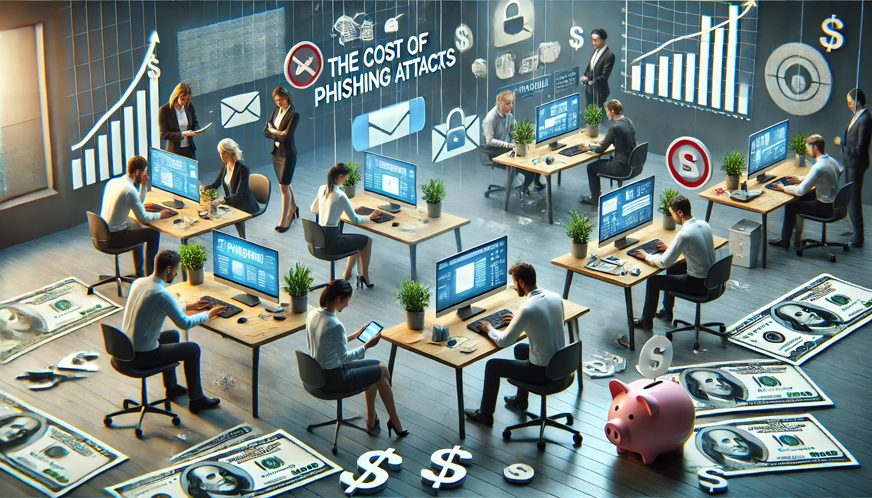 Office team looking at the financial cost of phishing attacks